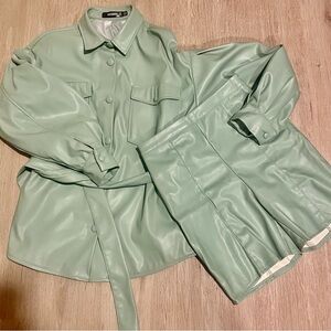 Missguided green cohort jacket + shorts faux leather sz 2